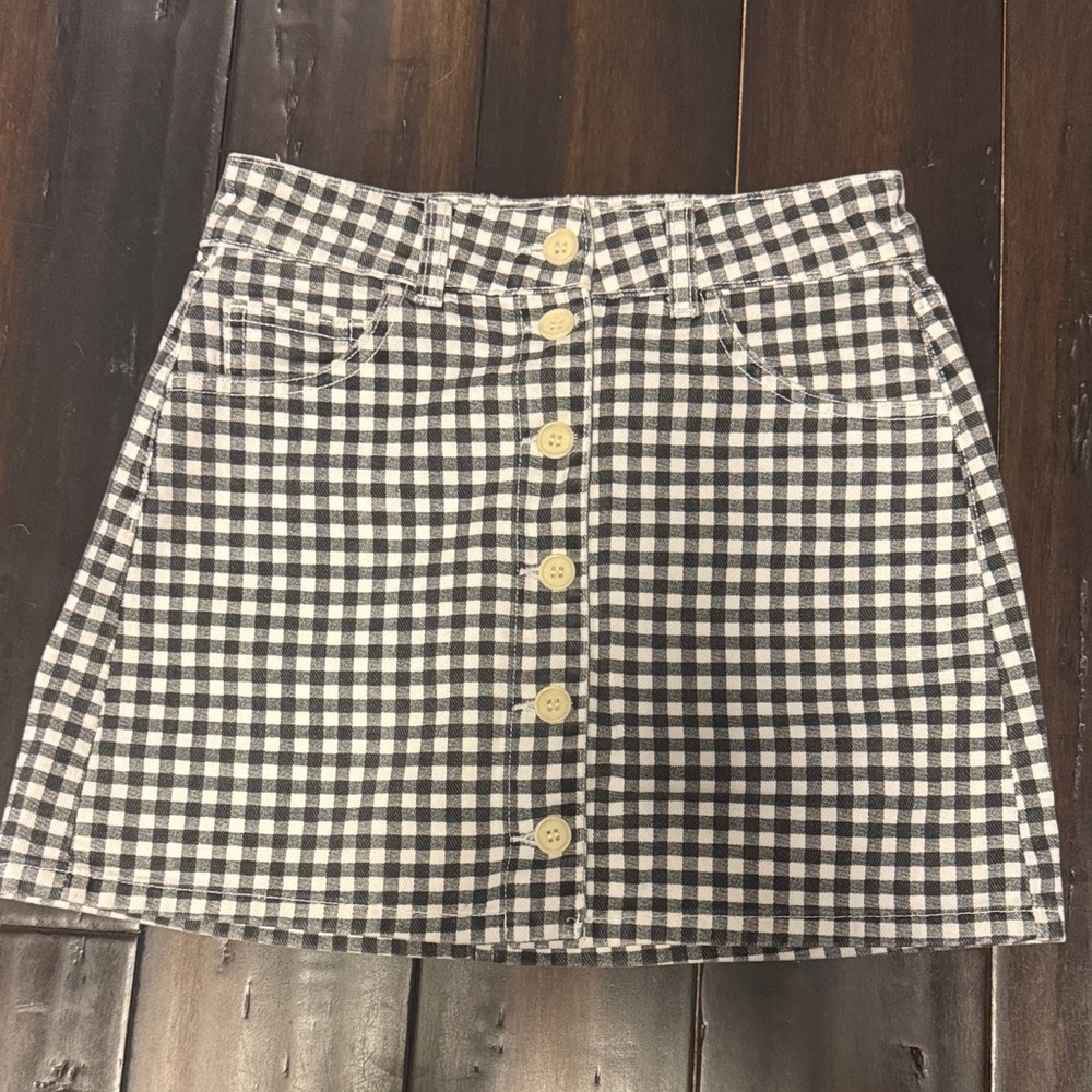 Reformation Black and White Gingham Button-Front Mini Skirt